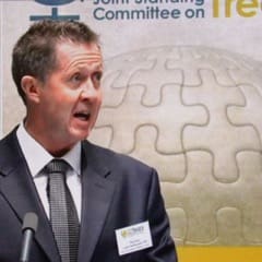 Photo: Current JSCOT chair Luke Hartsuyker speaking at the 20-year seminar in March 2016.